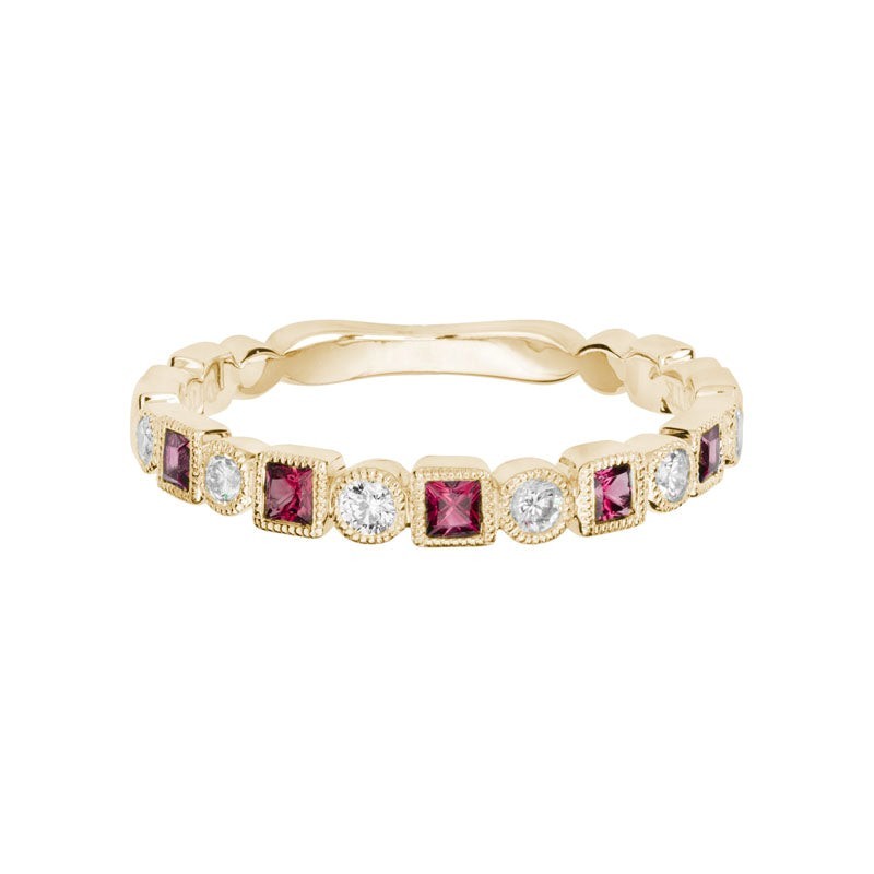 Rhodolite Garnet and Diamond Stacking Band