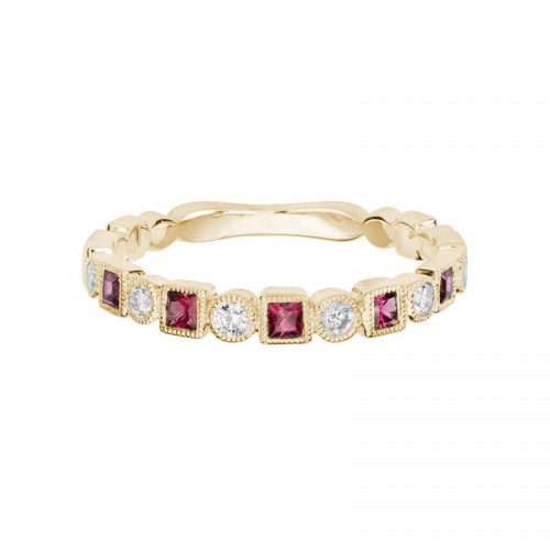 Rhodolite Garnet and Diamond Stacking Band