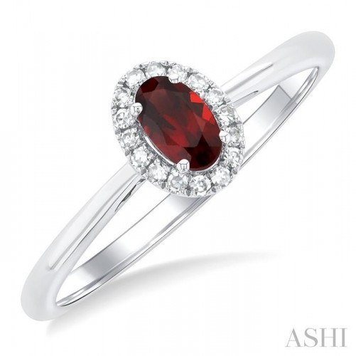 Ashi Oval Garnet and Diamond Halo Ring
