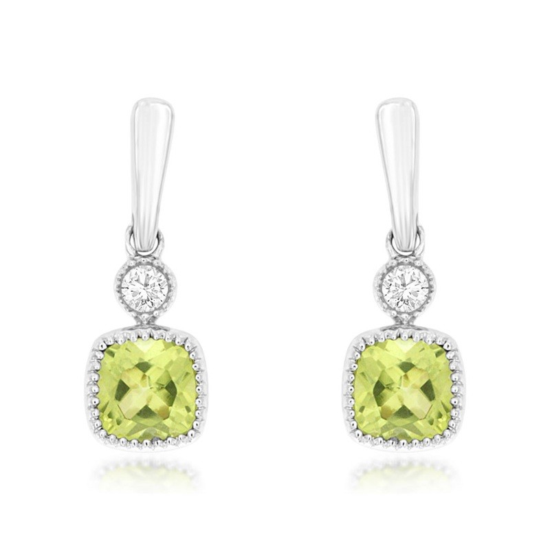 Peridot and Diamond Drop Studs in 14K White Gold