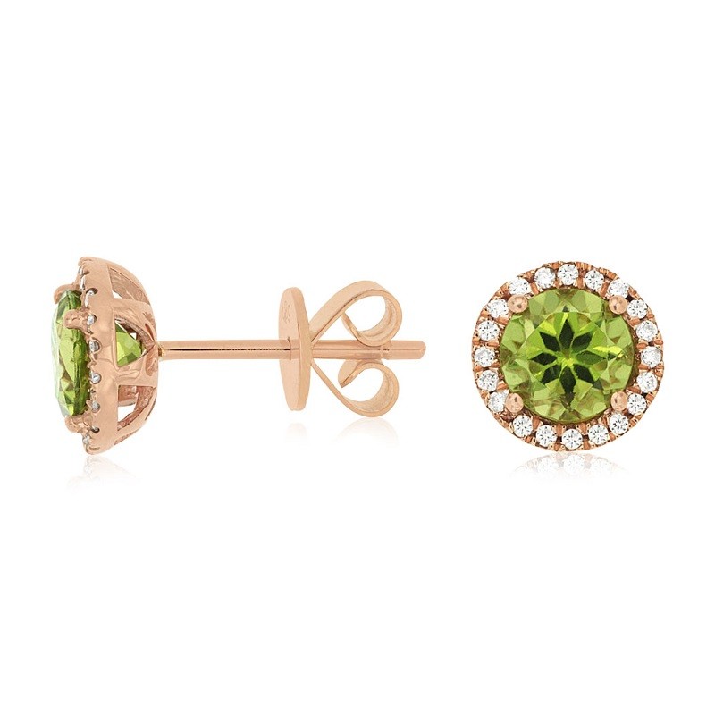 Peridot and Diamond Studs in 14K Rose Gold