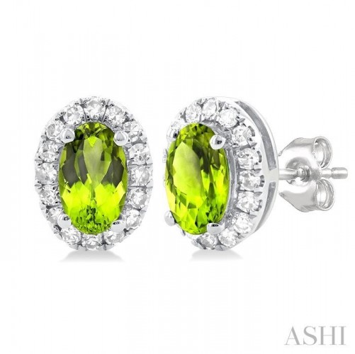 Ashi Oval Peridot and Diamond Halo Earrings