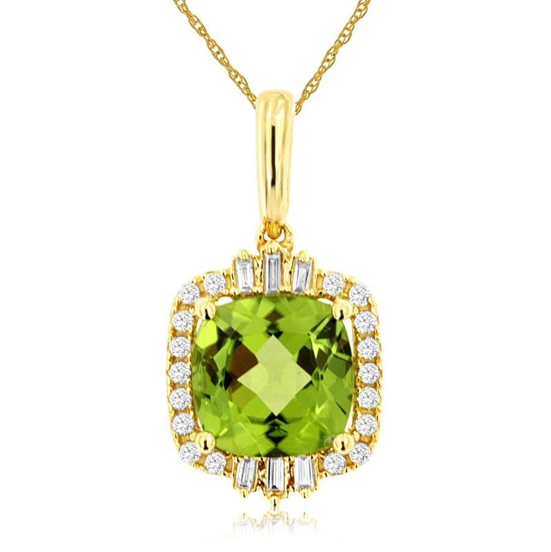 Checkerboard Peridot Pendant with Diamond Halo