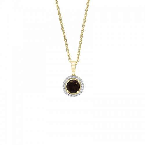 14Y Round Smoky Quartz Pendant with Halo