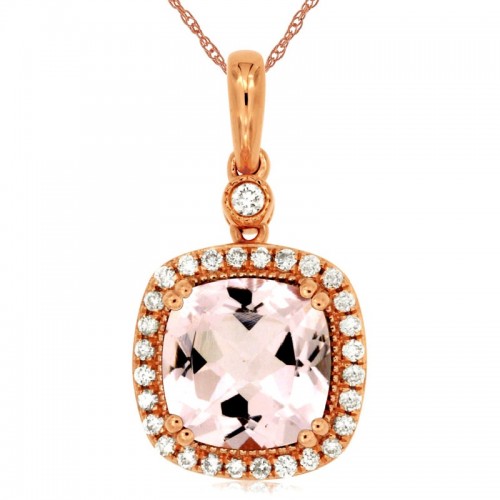 Cushion Morganite Pendant with Halo