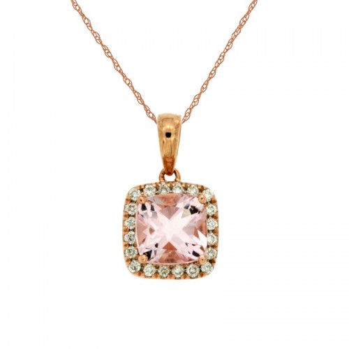 Small Cushion Morganite Pendant with Halo