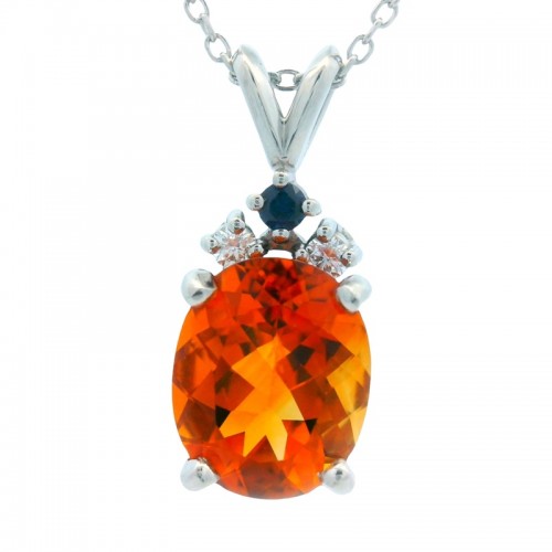Oval Citrine Spirit Pendant with Sapphire and Diamonds in Platinum