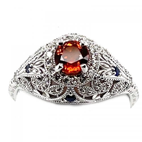 Spessartite Garnet Antique Style Filigree Dome Ring
