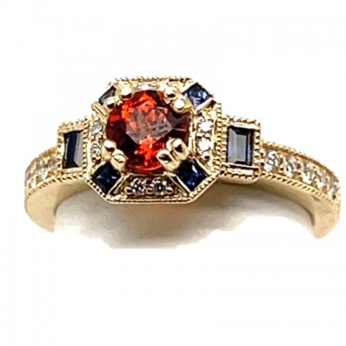 Antique Style Garnet and Sapphire Ring