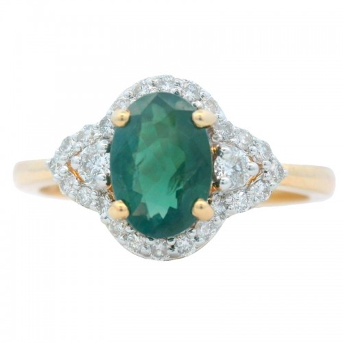 Oval Alexandrite Ring with Diamonds in 14K Yellow Gold