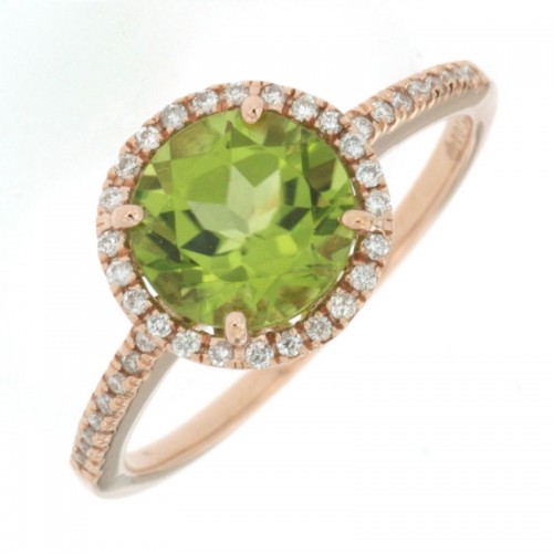 Peridot and Diamond Ring in 14K Rose Gold