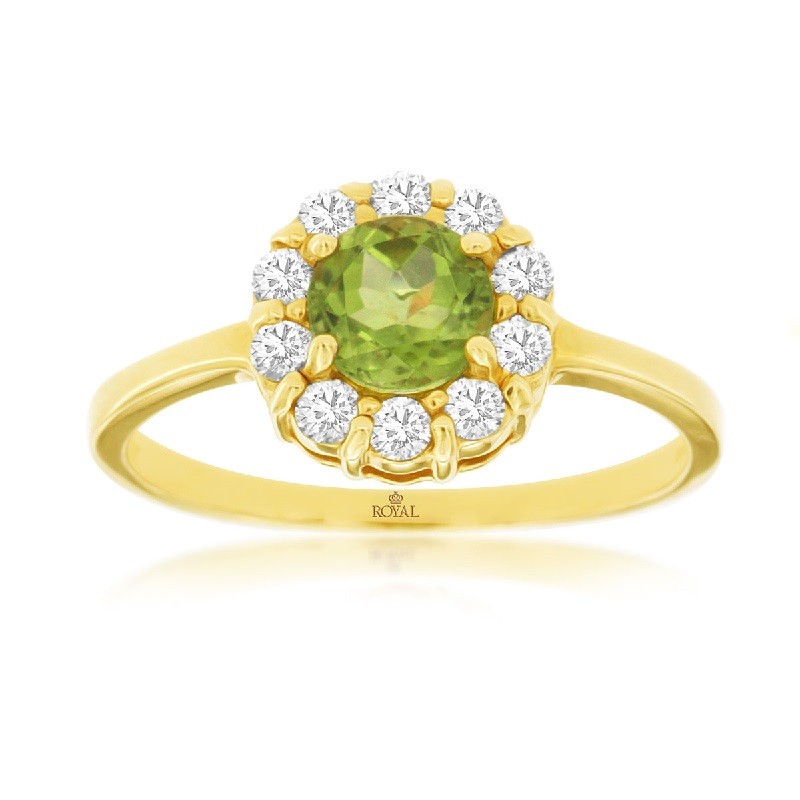 Peridot and Diamond Flower Ring in 14K Yellow Gold