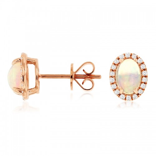 Oval Opal Studs with Halo in 14K Rose Gold