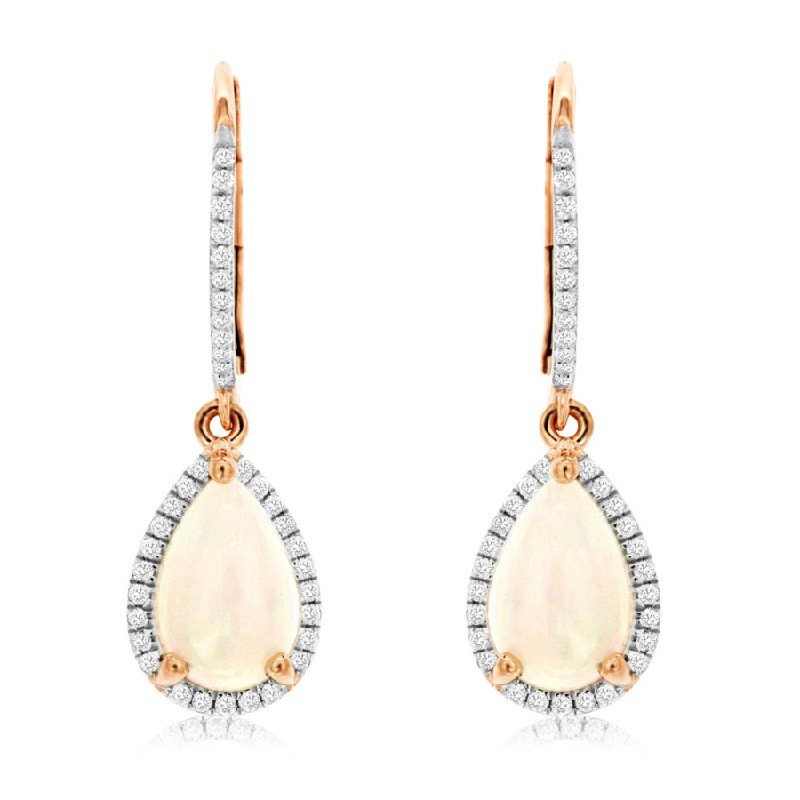 Pear Opal and Diamond Drop Earrings in 14K Rose Gold
