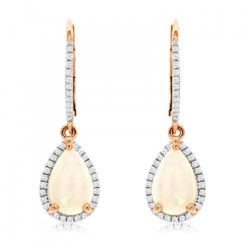 Pear Opal and Diamond Drop Earrings in 14K Rose Gold