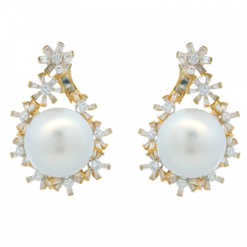 South Sea Pearl Drop Earrings with Diamonds