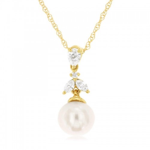 Diamond Accented Pearl Drop Necklace
