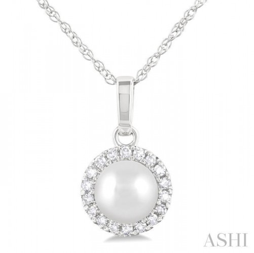 Ashi 5mm Pearl and Diamond Halo Pendant