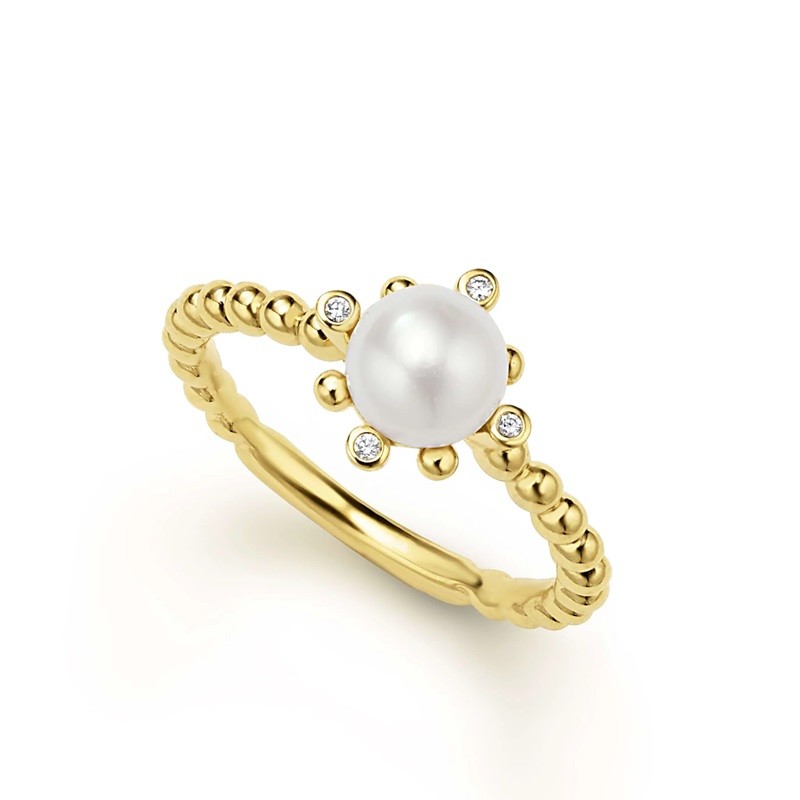 Lagos 18K Gold Fleur Pearl and Diamond Ring
