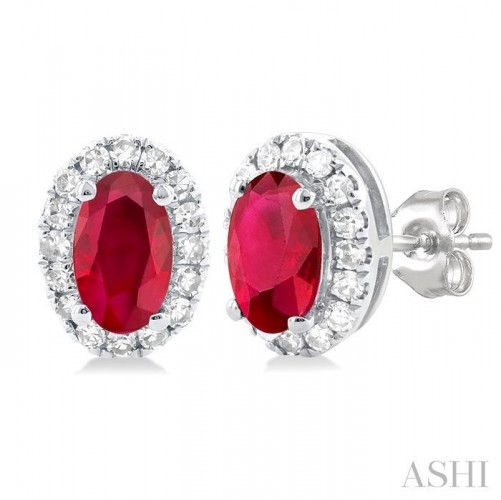 Ashi Oval Ruby and Diamond Halo Earrings