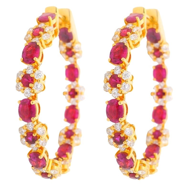 Ruby and Diamond Flower In-and-Out Hoops