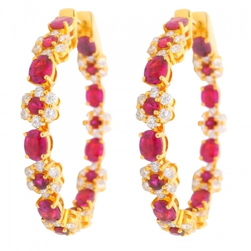 Ruby and Diamond Flower In-and-Out Hoops
