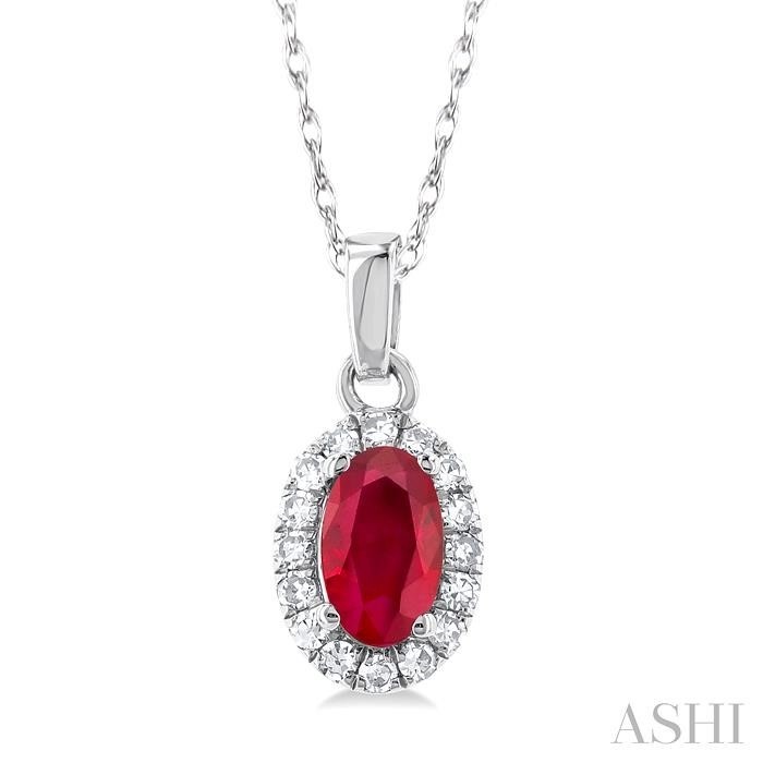 Ashi Oval Ruby and Diamond Halo Pendant