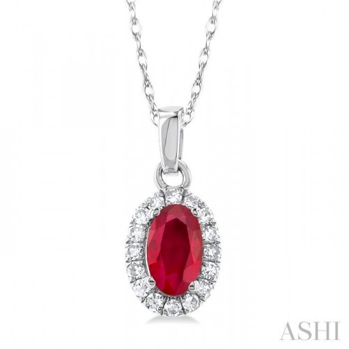 Ashi Oval Ruby and Diamond Halo Pendant