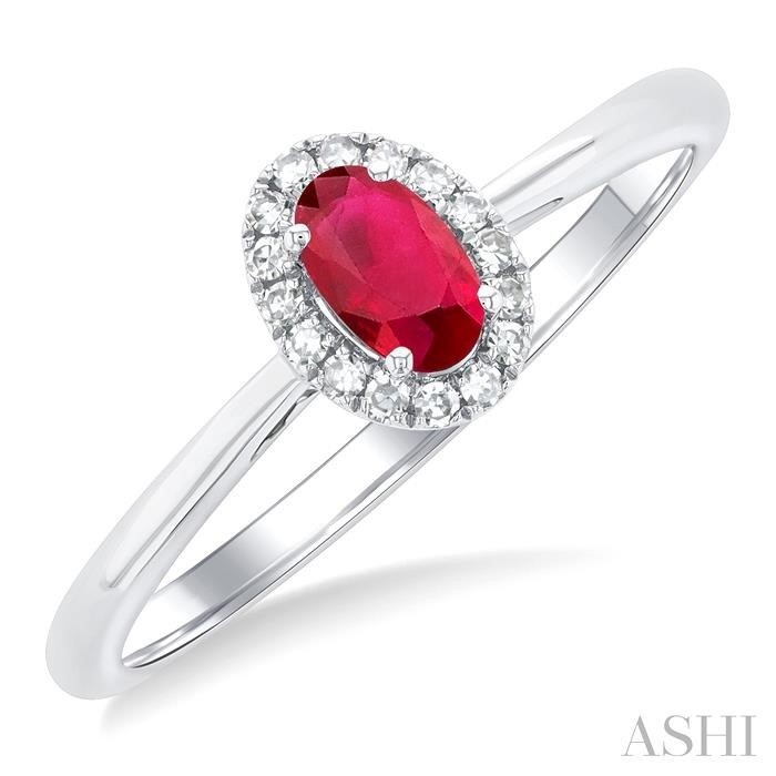 Ashi Oval Ruby and Diamond Halo Ring