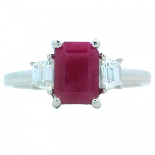 Three Stone Ruby and Diamond Ring in Platinum