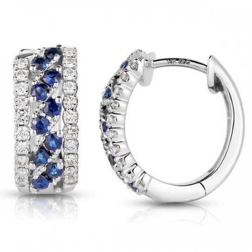 Wide Sapphire and Diamond Hoops