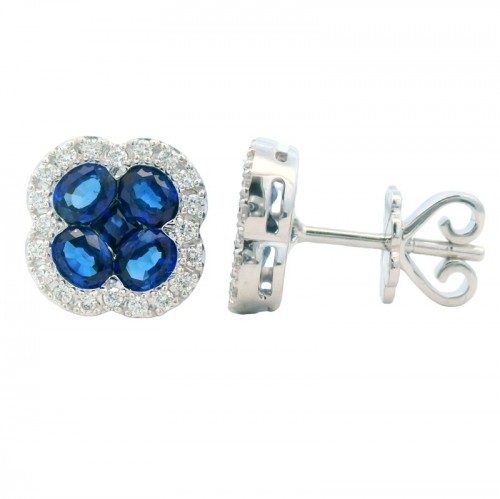 Blue Sapphire and Diamond Clover Studs