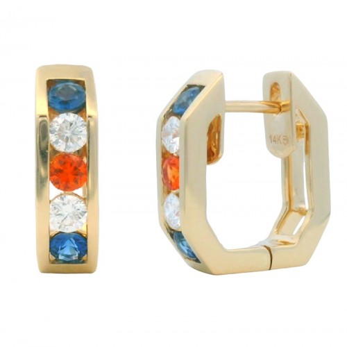 Geometric Sapphire and Diamond Spirit Hoops