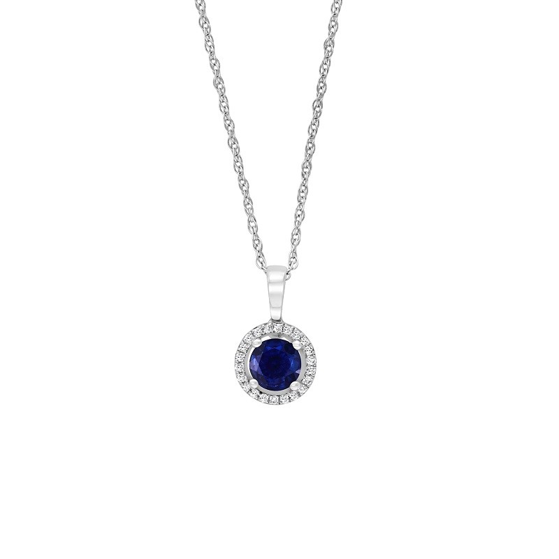 14W Round Sapphire Pendant with Halo