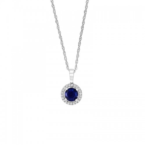 14W Round Sapphire Pendant with Halo