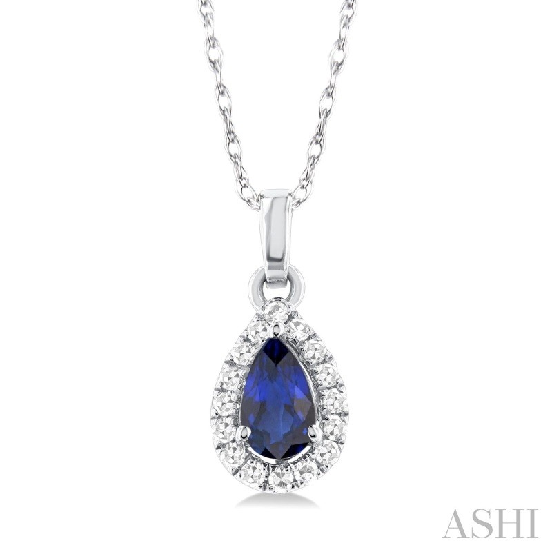 Ashi Pear Shape Sapphire and Diamond Halo Pendant