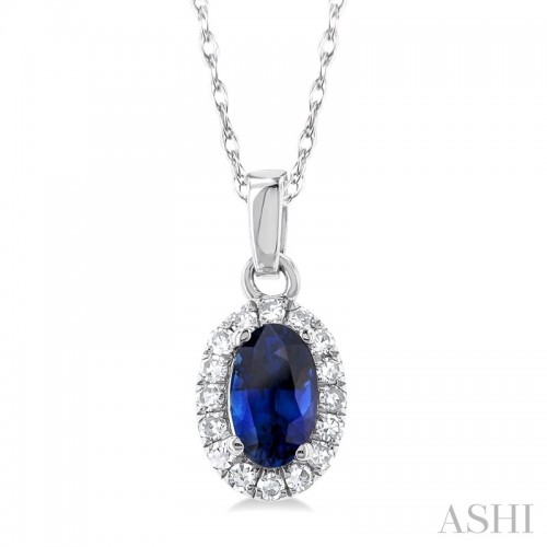 Ashi Oval Sapphire and Diamond Halo Pendant