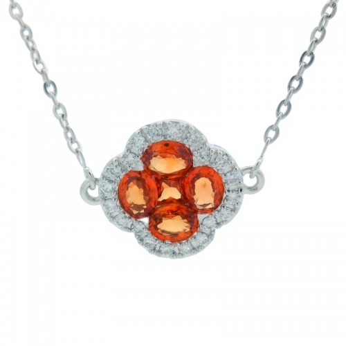 Orange Sapphire Clover Necklace with Diamonds