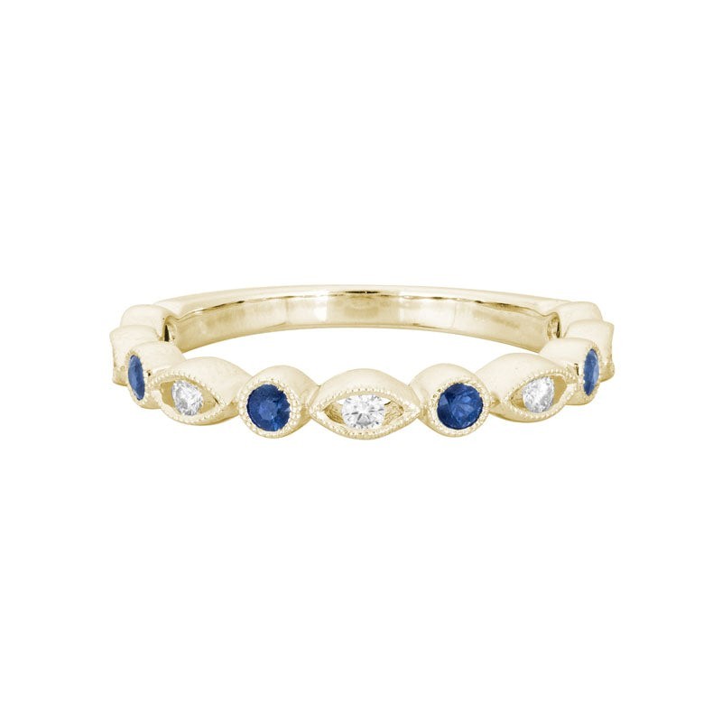 Blue Sapphire and Diamond Stacking Band in 14K Yellow Gold