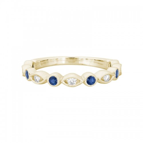 Blue Sapphire and Diamond Stacking Band in 14K Yellow Gold