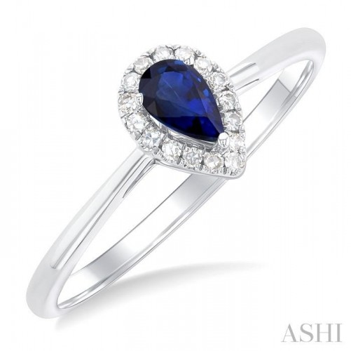 Ashi Pear Shape Sapphire and Diamond Halo Ring