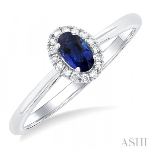 Ashi Oval Sapphire and Diamond Halo Ring