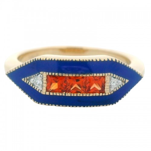 Sapphire and Diamond Enamel Spirit Ring