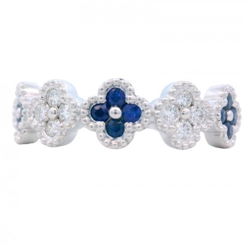 Blue Sapphire and Diamond Clover Band