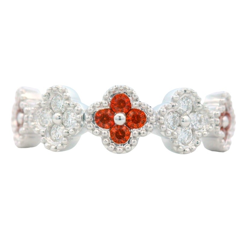 Orange Sapphire and Diamond Clover Band