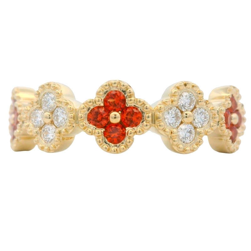 Orange Sapphire and Diamond Clover Band
