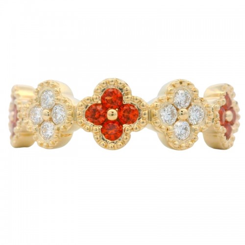Orange Sapphire and Diamond Clover Band