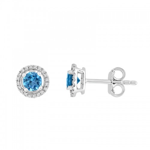 14W Round Blue Topaz Studs with Halo