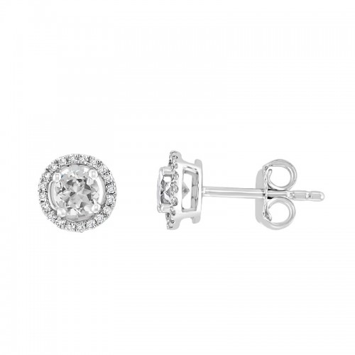 14W Round White Topaz Studs with Halo