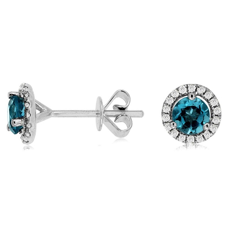 Blue Topaz Studs with Halo in 14K White Gold